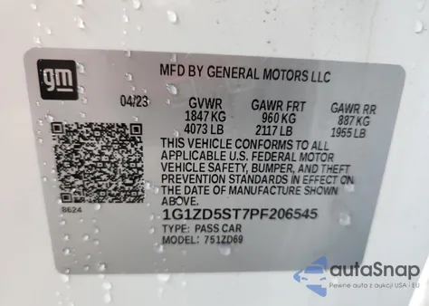 2023 Chevrolet Malibu Lt from USA, damaged, VIN 1G1ZD5ST7PF206545